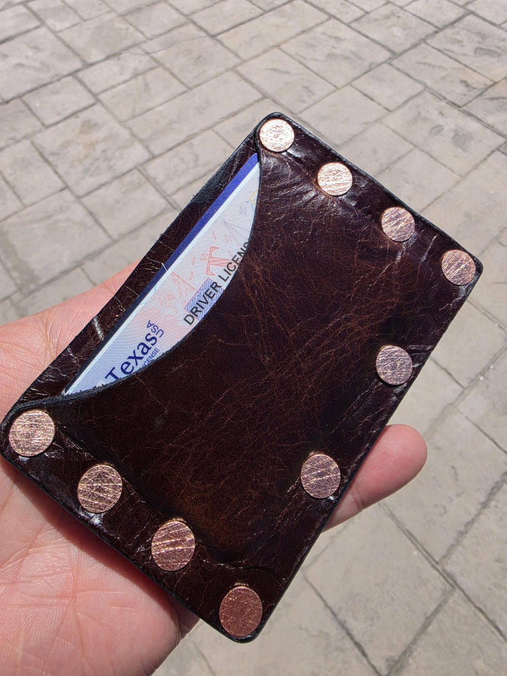 Outlaw-Copper Rivet Wallet  Handmade Leather Card Holder  Rugged Minimalist Front Pocket Wallet