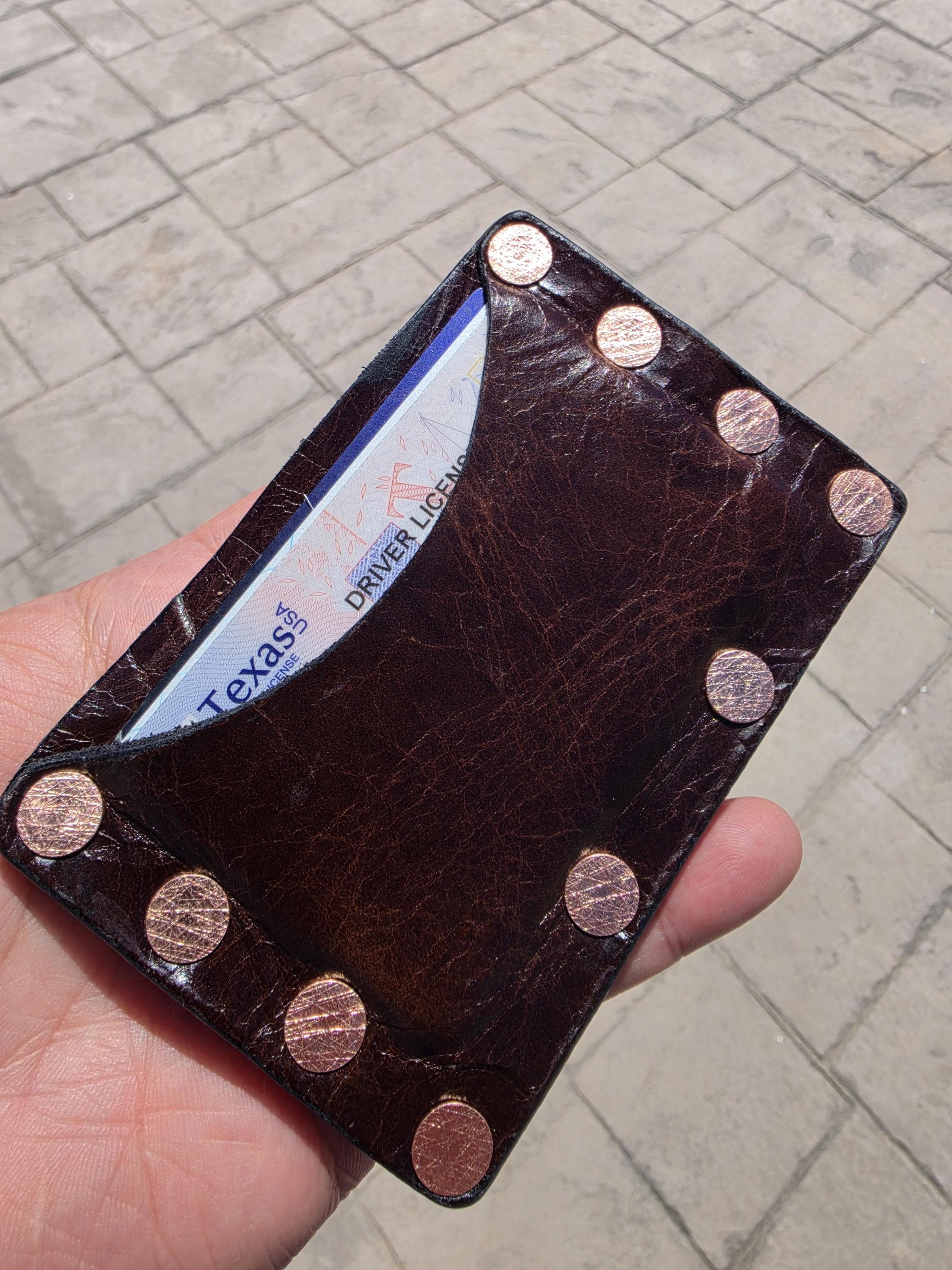 Outlaw-Copper Rivet Wallet  Handmade Leather Card Holder  Rugged Minimalist Front Pocket Wallet
